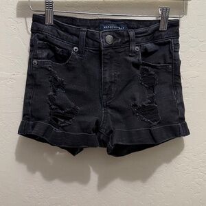 Aeropostale high rise midi ripped black denim shorts 0